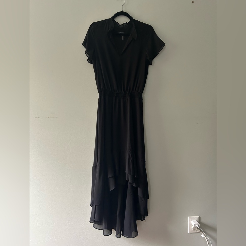1.STATE high low black chiffon dress, size M.